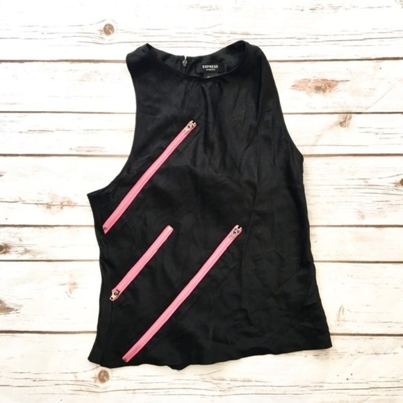 Black silk racerback tank with real pink zippers - Picture 2 of 8